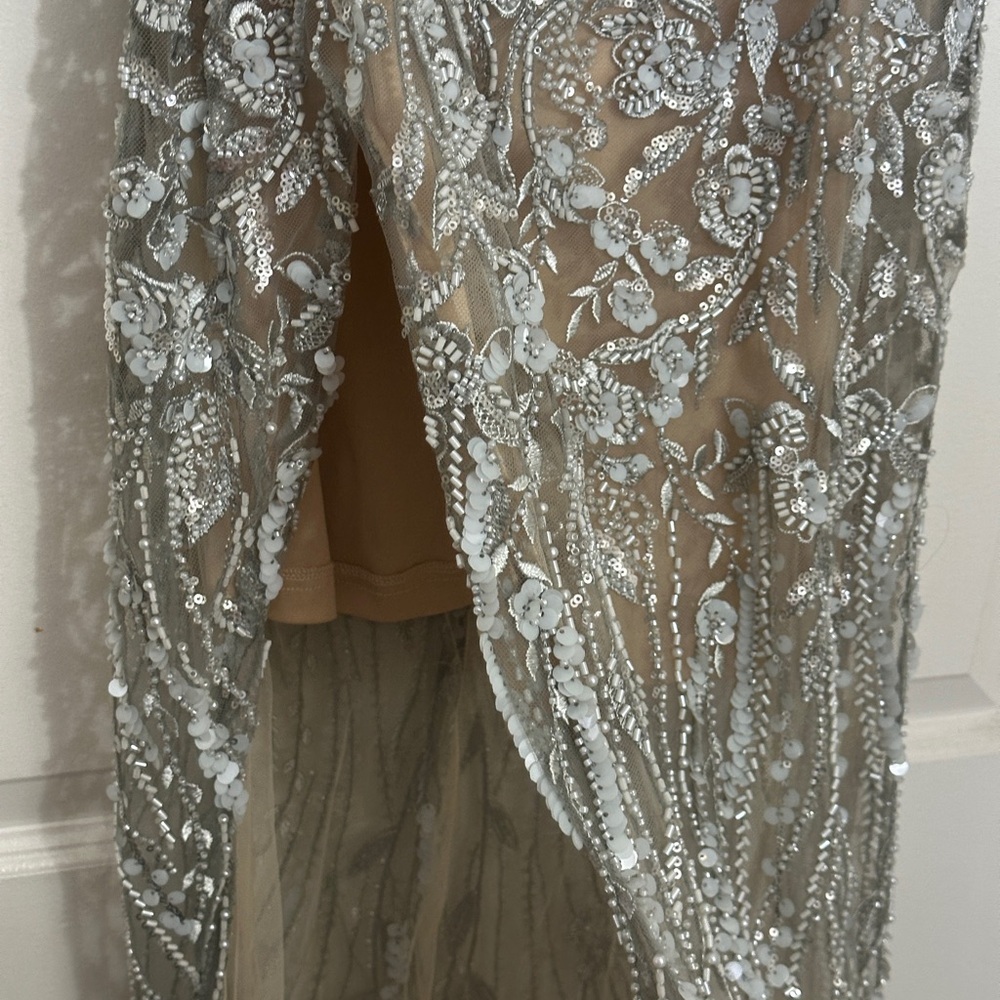 Elegant Silver Embellished Evening Dress - Picture 6 of 7